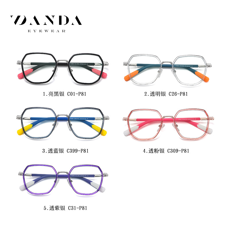 Nuevos niños gafas marco de moda multilateral color caramelo gafas lisas TJ855 ultra ligero TR de dos colores anti-azul gafas de luz