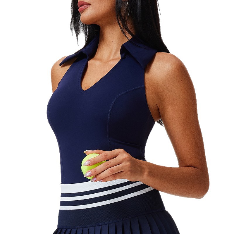 Chaleco deportivo transfronterizo sin mangas para mujer con posavasos con cuello en V tops de yoga solapa fitness ajustado de secado rápido tenis para correr