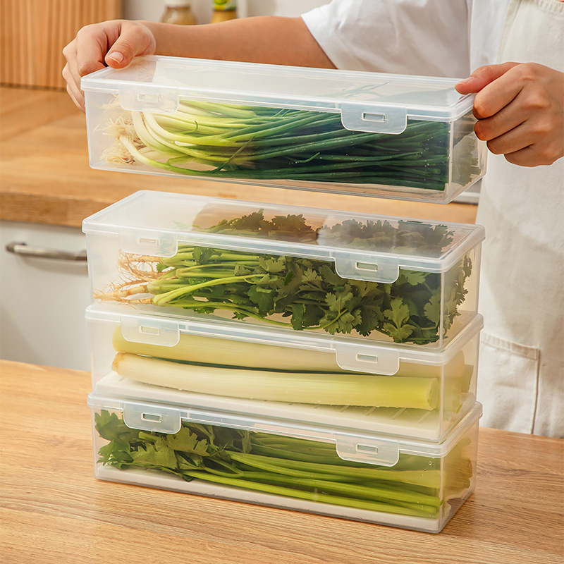 ネギ香菜専用鮮度保持箱冷蔵庫水切り収納箱長条食品級整理神器密封箱|undefined