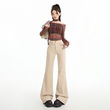 现货批发老钱风丰胯微喇牛仔裤女秋季低中腰弹力显瘦长裤