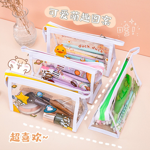 Ins style large-capacity transparent pencil case Japanese style girls Korean version simple boy primary school stationery box PVC storage bag
