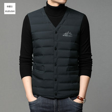 2024秋冬新款韩版白鸭绒V领马甲男中青年轻薄短款羽绒服坎肩
