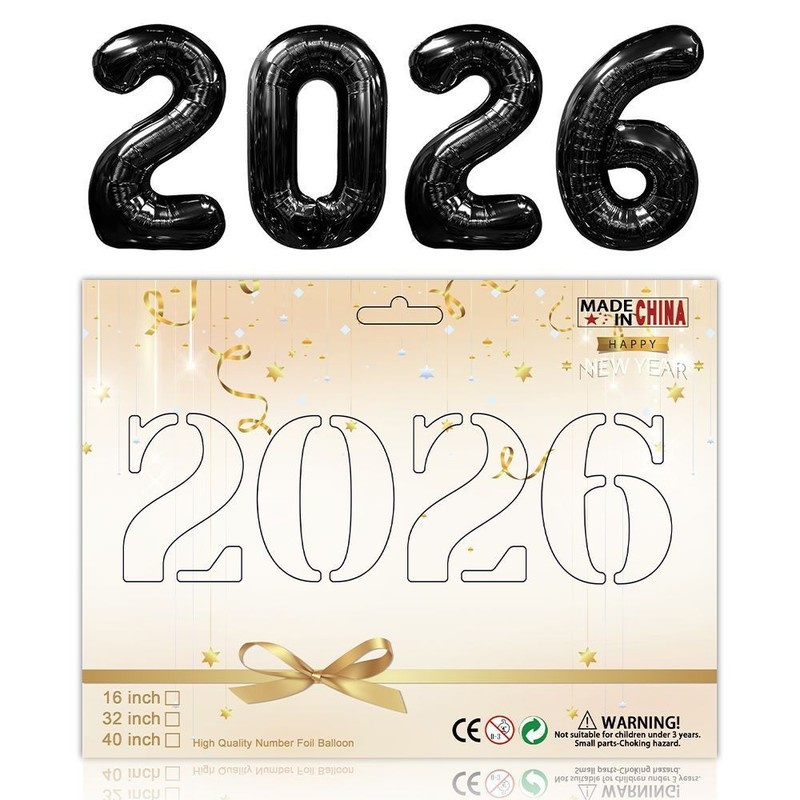 跨境40寸2026跨年数字铝膜气球卡纸新年套装跨年聚会装饰背景铝|undefined