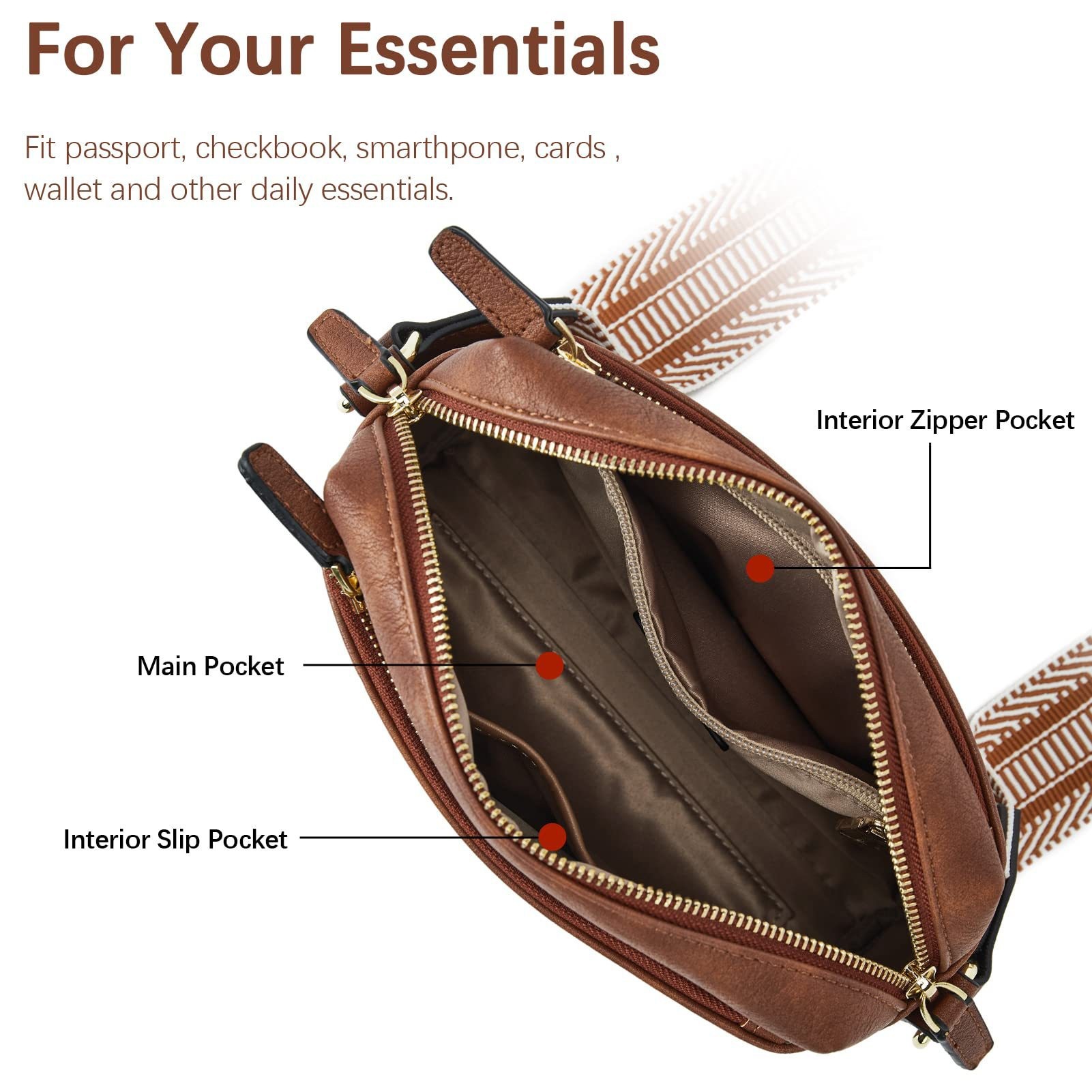 New women's small crossbody bag, three zippered mobile phone newspaper, leather small bag, colored shoulder strap single shoulder bag_voghion.com