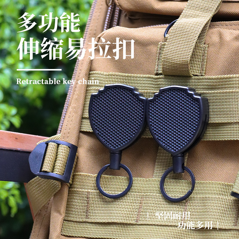 Metal fácil de tirar hebilla montañismo al aire libre anti-perdido fácil-tirar hebilla telescópica llavero negrita anti-robo cable titular fácil de tirar