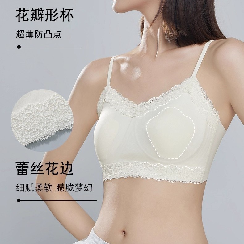 百搭蕾丝边粉底液内衣女薄款聚拢显小胸罩夏季抹胸背心小吊带文胸|undefined