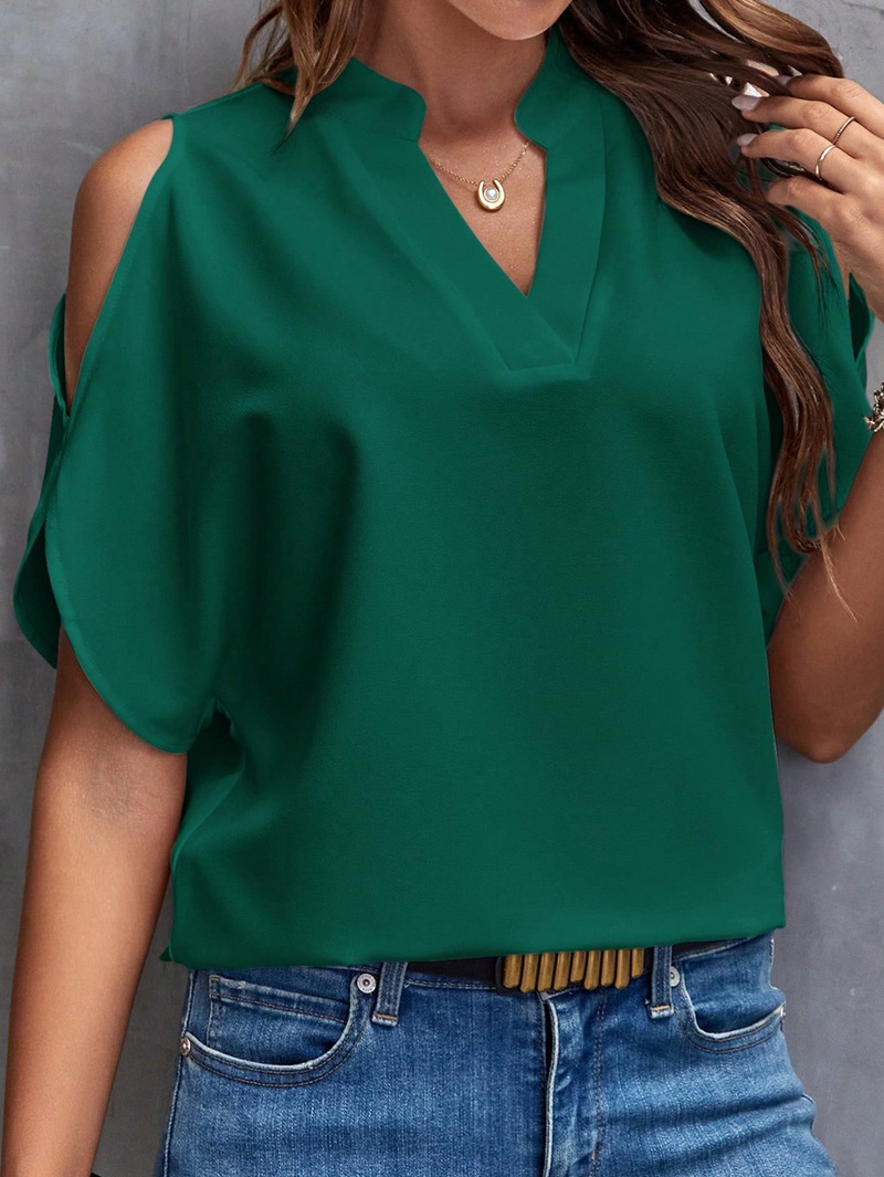 Ropa de Mujer Europea y Americana de Amazon, TikTok y Temu, Verano 2025, Nuevo Top de Mujer con Cuello en V, Elegante y con Hombros Descubiertos