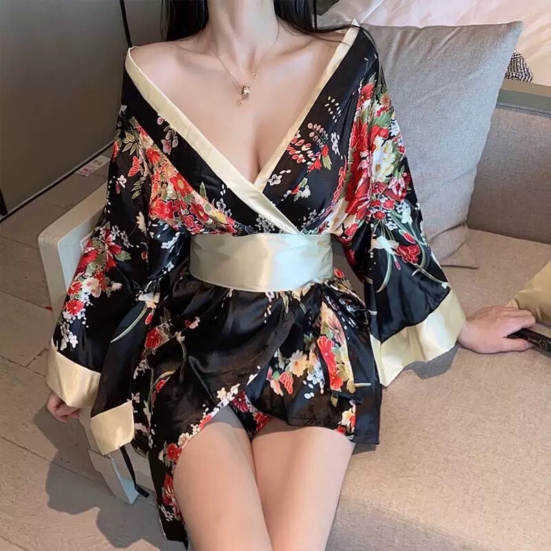 Sexy Lingerie Japanese-style Women's Kimono Bow Print Sexy Women's Clothing Toyo Dancer Temptation No-take-off Uniform