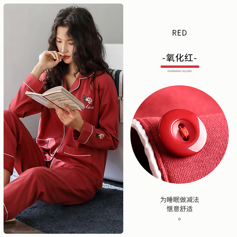 Pijamas de mujer de primavera y otoño 100% algodón de manga larga para el hogar traje fino de otoño e invierno