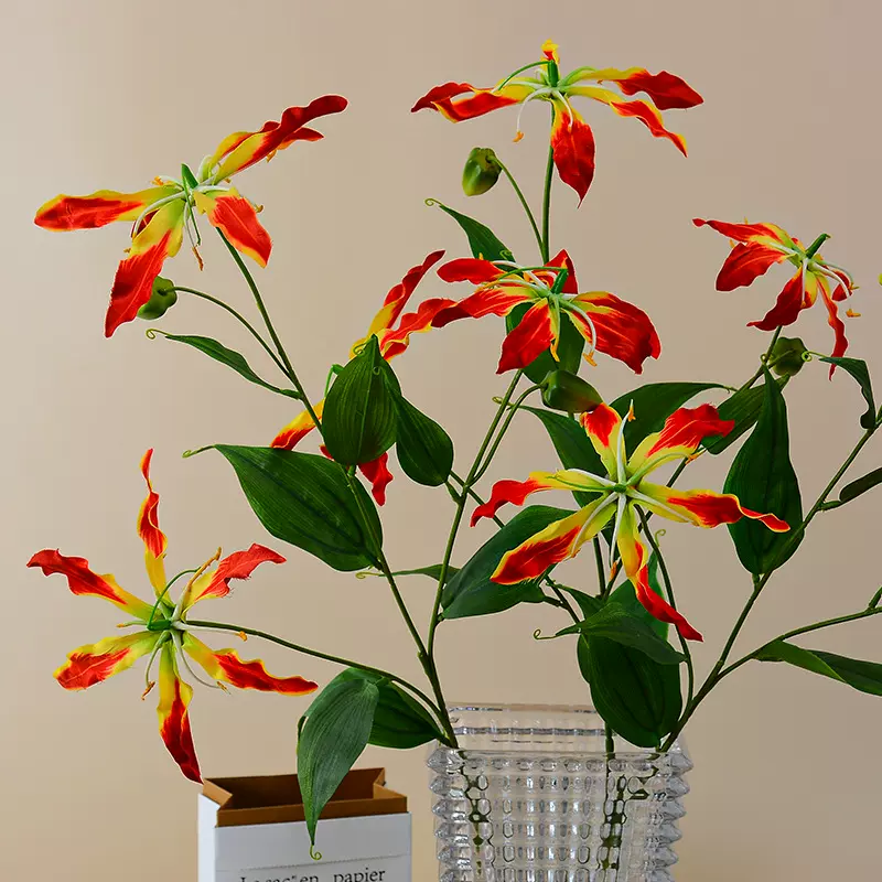 家居装扮仿真火焰百合插花婚礼婚庆装饰绢花拍摄摄影布景道具假花