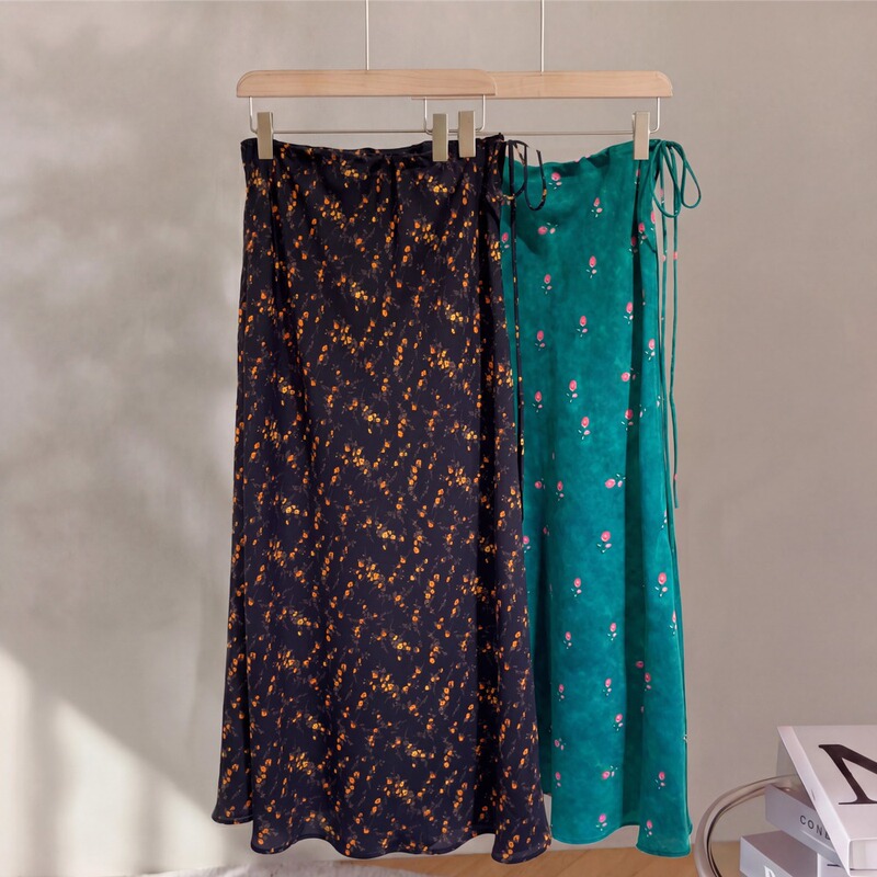 Vacation Style Bohemian Long Skirt for Women Summer New Style French One-Piece Lace-Up Floral Silk Fishtail Skirt