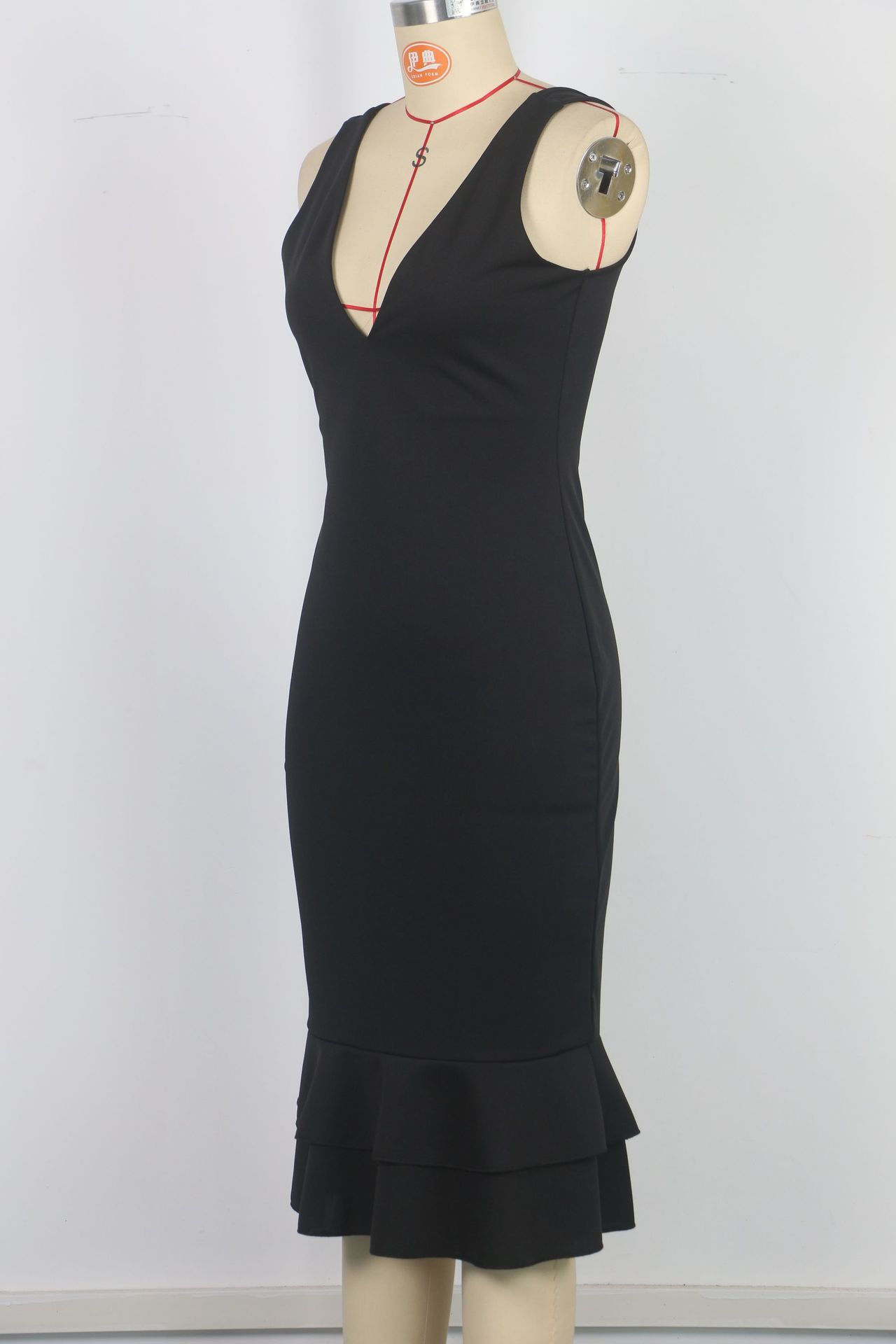 V neck Fishtail Backless Lady Sexy Dress Black Tight Evening Dress Party Dress