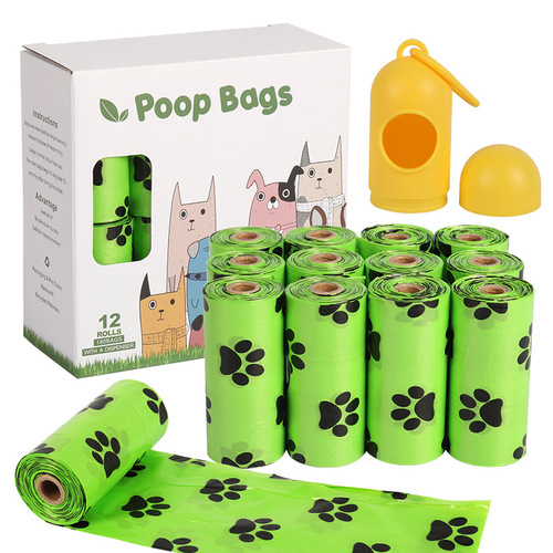 New biodegradable pet waste bags with scented printing, 15 bags per roll, poop scoop bag, portable waste collector