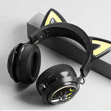 跨境新品硕美科GS510粉色猫耳发光游戏吃鸡电竞耳机2.4G无线耳麦