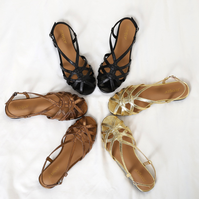 Woven Roman Sandals, Summer Open-toe Low-heeled Women's Shoes, One-strap Buckle, Versatile And Fashionable Commuter_vogvips.com