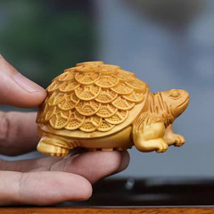 Yabai wood carving zitan green dragon turtle handle, turtle cultural artifact, money turtle car ornament, rich all over the world