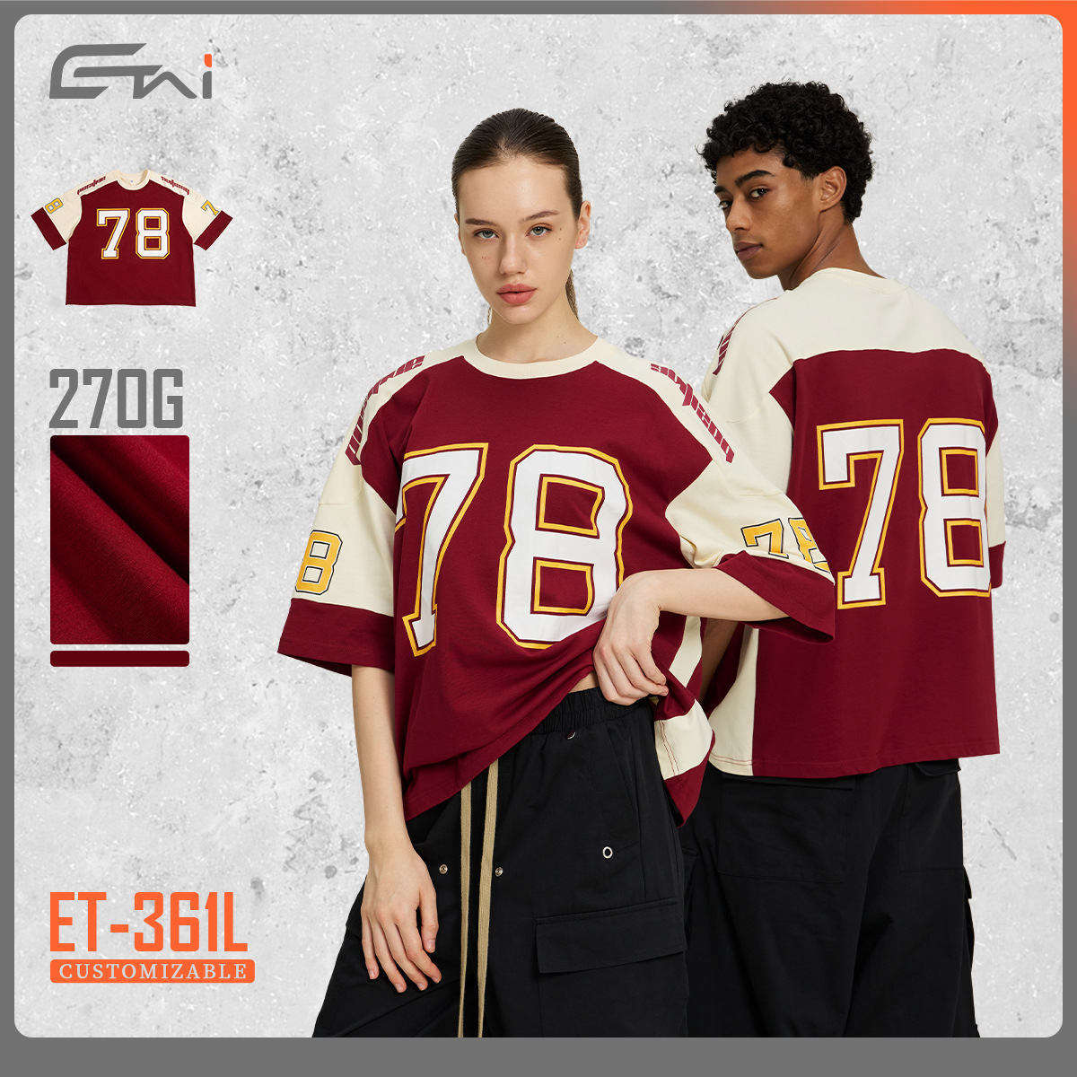 Ropa de hombre ETAI | Ropa de hockey de color de contraste de algodón pesado, camiseta corta y ancha, costura, estilo deportivo, marca de moda para hombres, manga corta boxy image 1