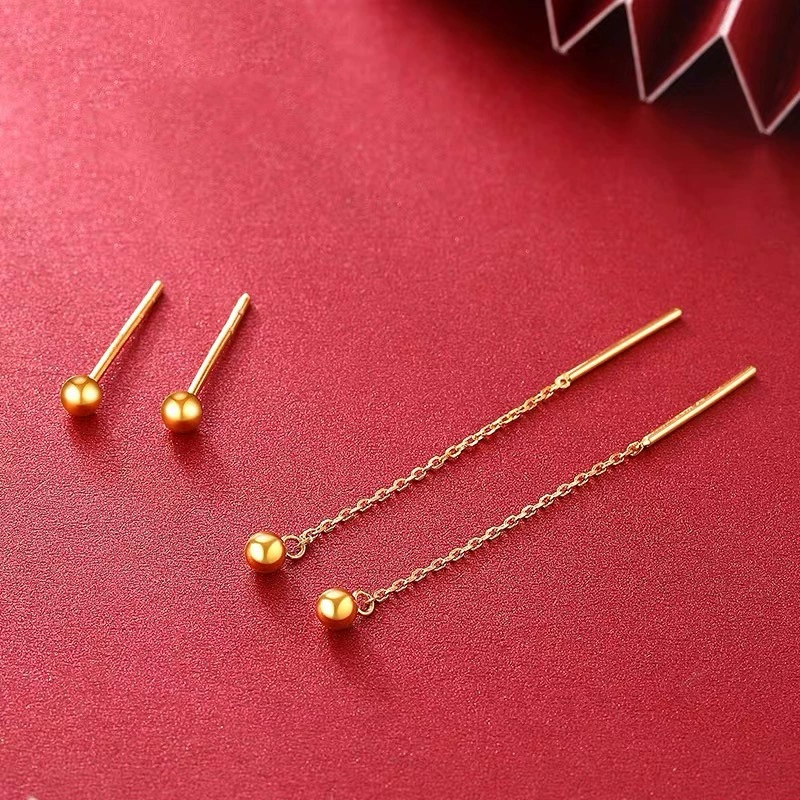 Серьги из золота 18 карат AU750, простые длинные серьги из цветного золота для проколотых ушей, серьги из золота в форме боба, золото в форме водяной ракушки.