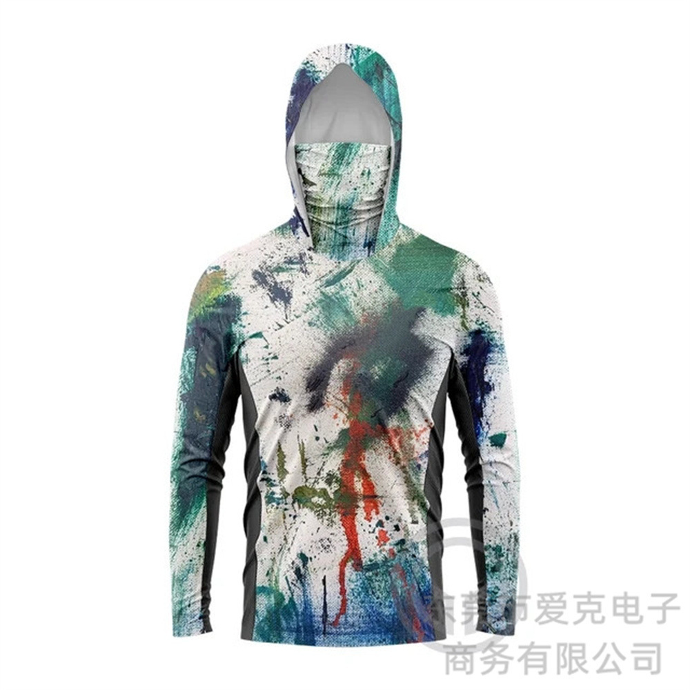New fishing clothes men's summer outdoor Luya fishing clothes hooded with mask fishing shirt quick-drying breathable sun protection clothing