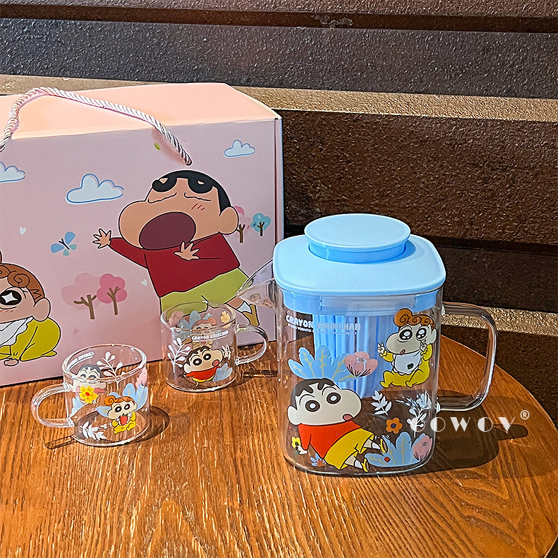 クレヨンしんちゃん ジョイントガラス コールドケトル ティーポット カップセット 家庭用ウォーターカップ コールドケトル 誕生日プレゼント|undefined