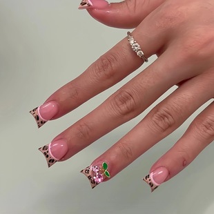 Cross-border Hot Sale Duckbill Fashion Leopard Cherry Sweet Cute Wear Armor Removable Fake Nail Finished Products Wholesale