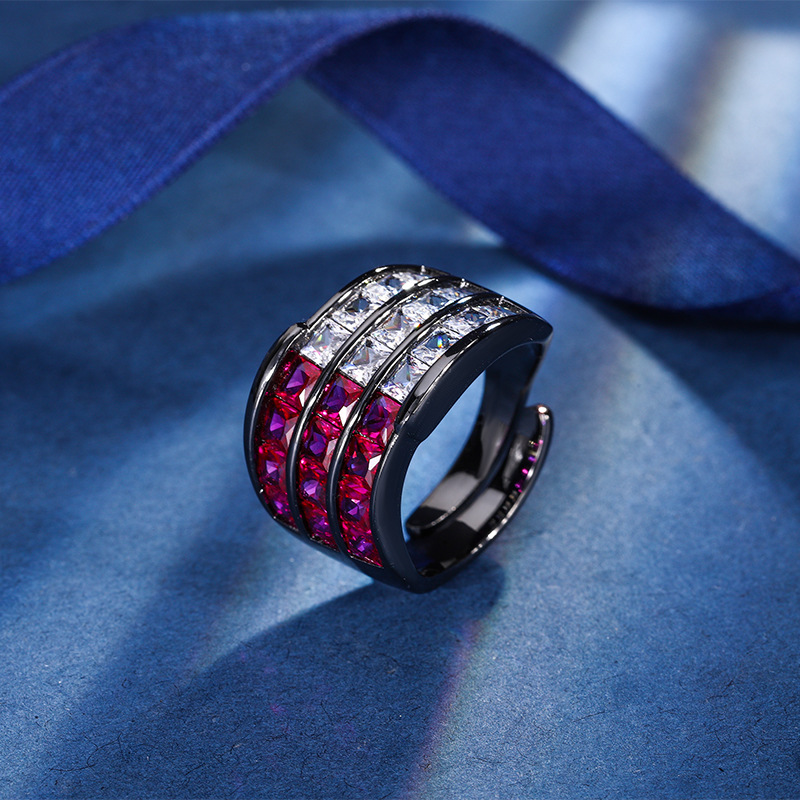 2024 nuevo estilo Zhuang Sheng joyería cobre inferior chapado en oro europeo y americano simulación color tesoro retro anillo de la fila anillo de oro negro personalidad