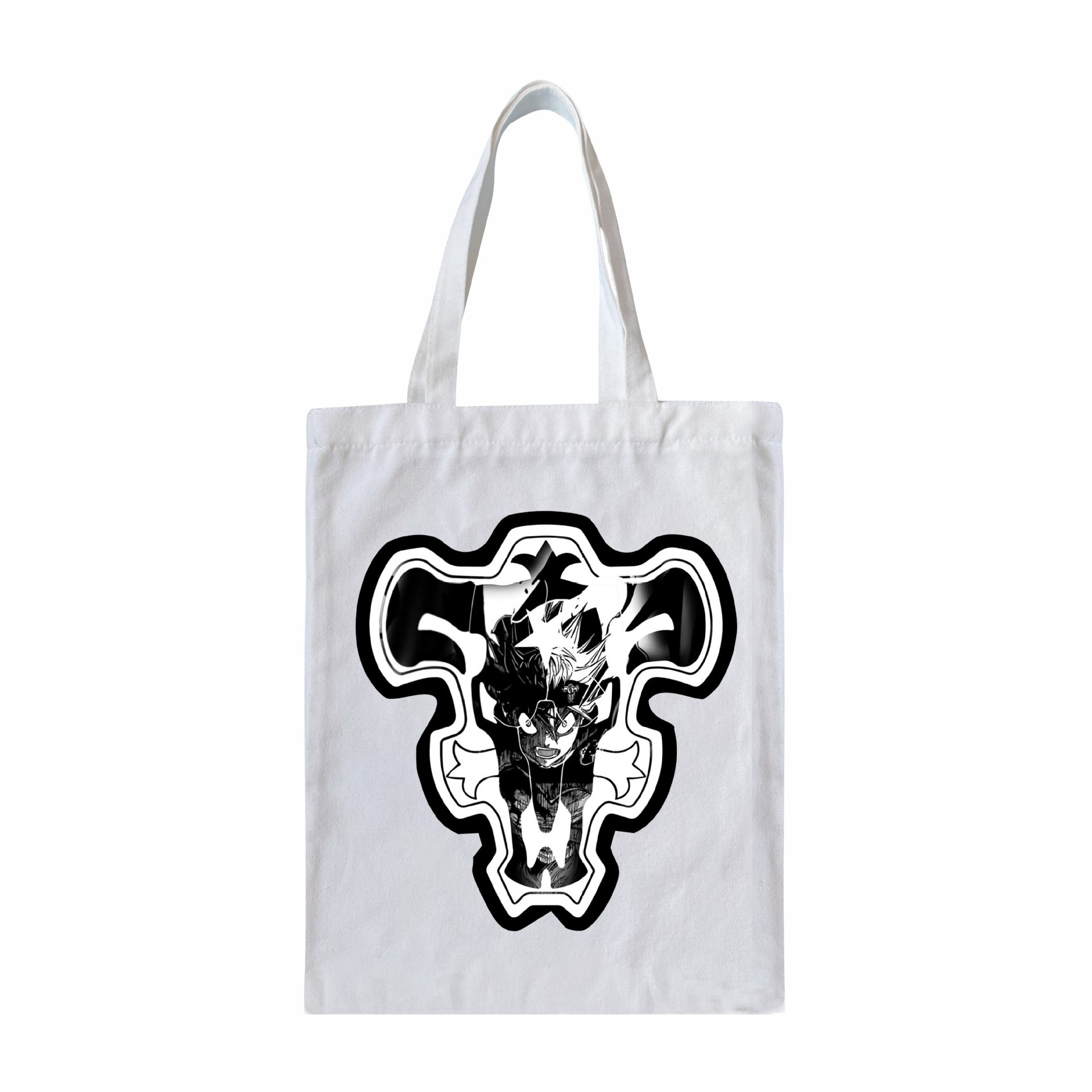 Pedido mínimo de una pieza Bolso bandolera negro Clover Black Clover Bolso de compras portátil creativo Bolso de lona