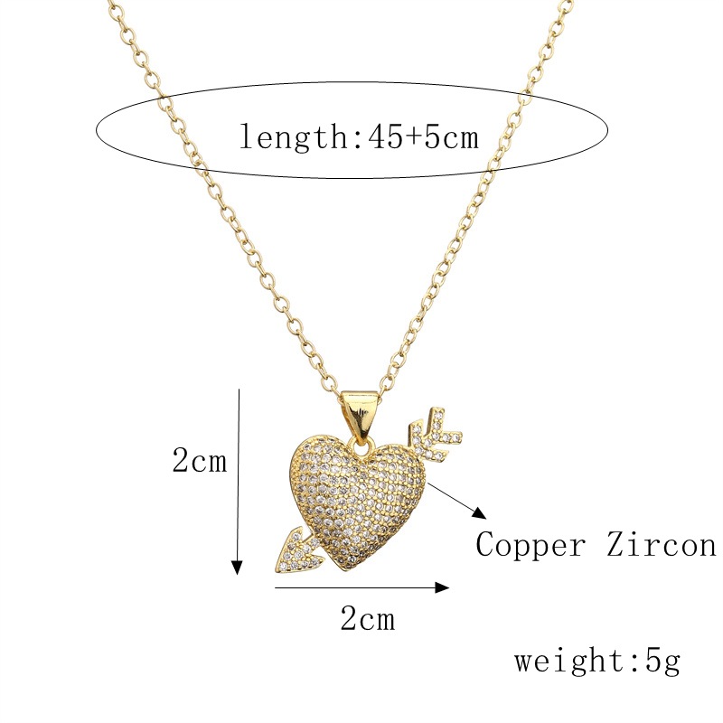 Lady Heart Shape Copper Gold Plated Zircon Pendant Necklace 1 Piece