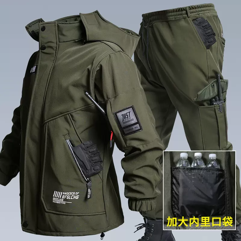 男士秋冬加绒作训套装抗磨防水抗寒冲锋衣男女同款软壳作战服