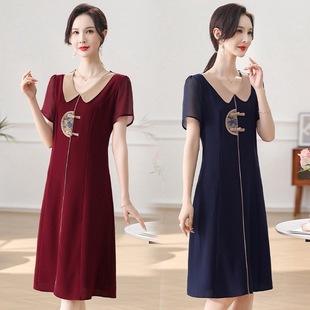 New Chinese Style Age-Reducing Dress Summer New 2024 Mother's Large Size Slimming Style Skirt Loose Women's Clothing
