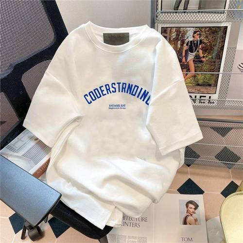 Factory Wholesale Port Style Floral Crew Neck Short-Sleeve T-Shirt for Men and Women, Unisex Trendy Matchy-Fit Casual White T-Pair