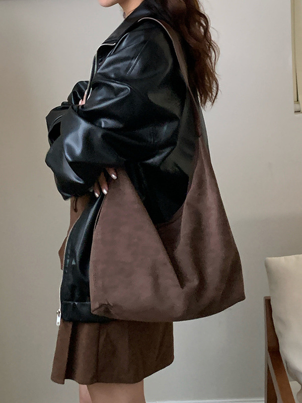 韩版麂皮绒单肩包女2025新款秋冬百搭斜挎包复古大容量通勤托特包|undefined
