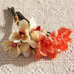 手札6枝秋色蕙蘭 仿真花假花 家居軟裝家具擺件婚慶影樓攝影道具