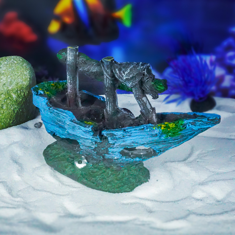 Barco de simulación, peces y camarones, casa de esquivar el paisaje de la pecera, decoración de la pecera de la cueva, decoración de la pecera, acuario, naufragio roto