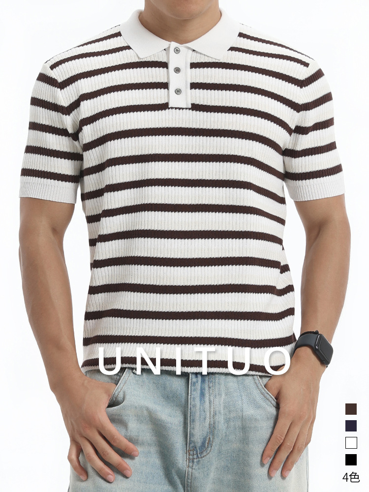 Europa y América transfronterizos hombres con solapa a rayas de hielo polo camisa de negocios casual de alto nivel Paul mangas cortas prendas de punto para hombres