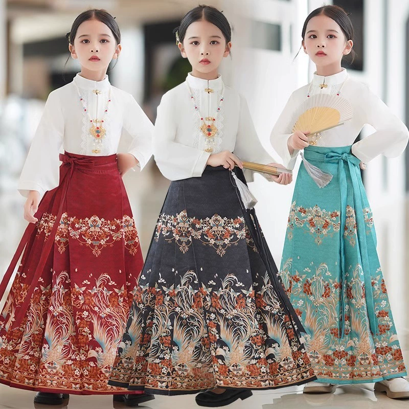 2024 Новая стильная юбка Mamian для девочек, улучшенный костюм Тан в китайском древнем стиле династии Мин, детский летний наряд Hanfu для девочек.
