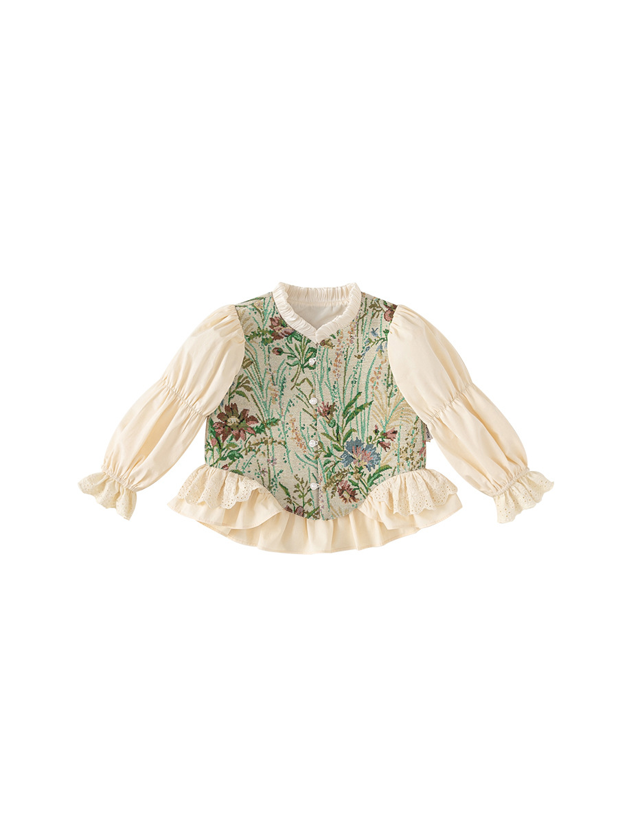 Youbao ropa de otoño para niños niñas bordadas retro falsas dos camisas de manga larga de niñas estilo nacional ropa china para niños