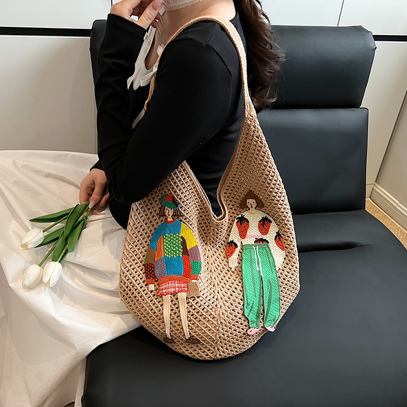 慵懒风编织包女时尚洋气大容量单肩包海边度假旅行韩系女草编包