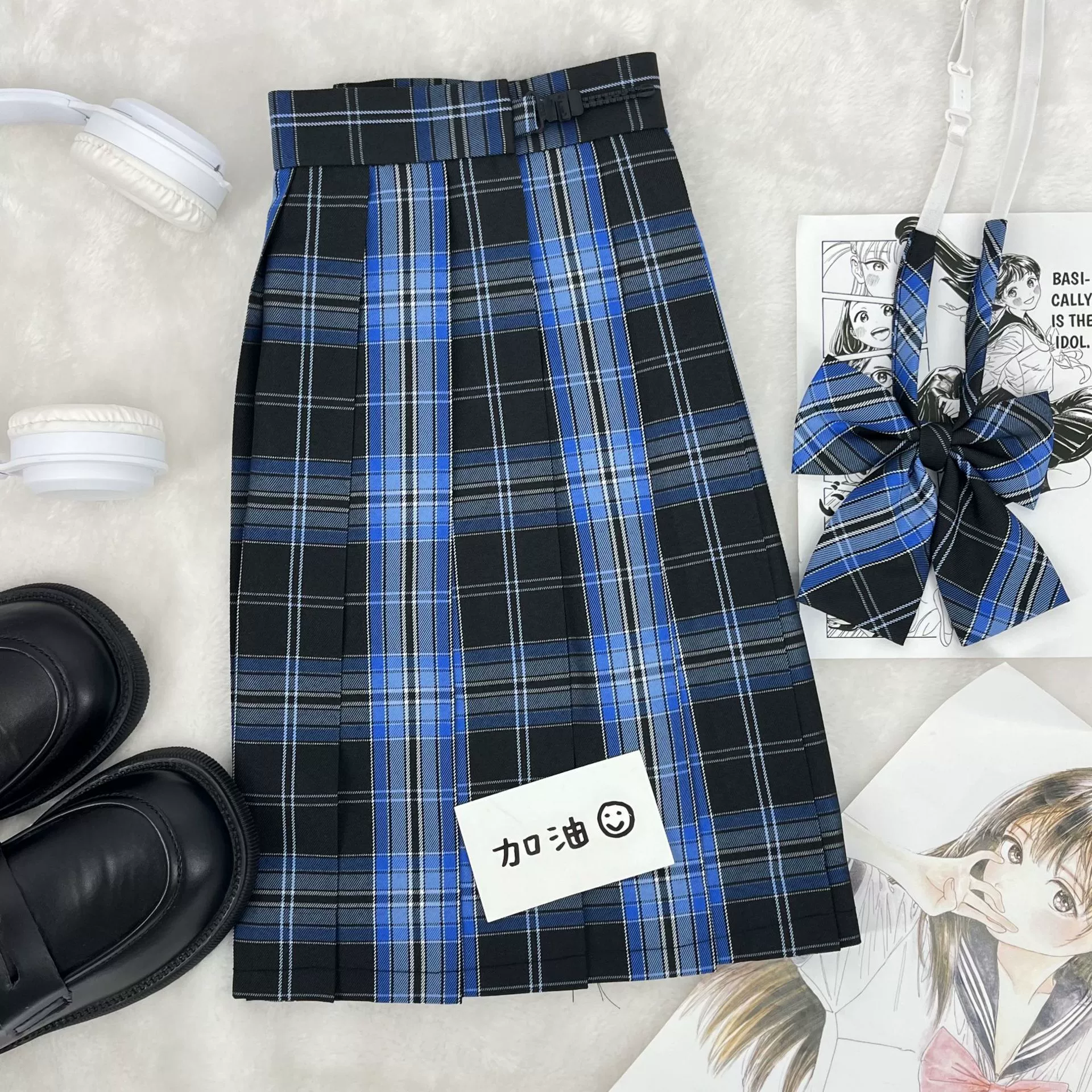 [Момент блюза] JK Униформа юбка Студенческая одежда Юбка с высокой талией Тонкая юбка Юбка с плиссировкой