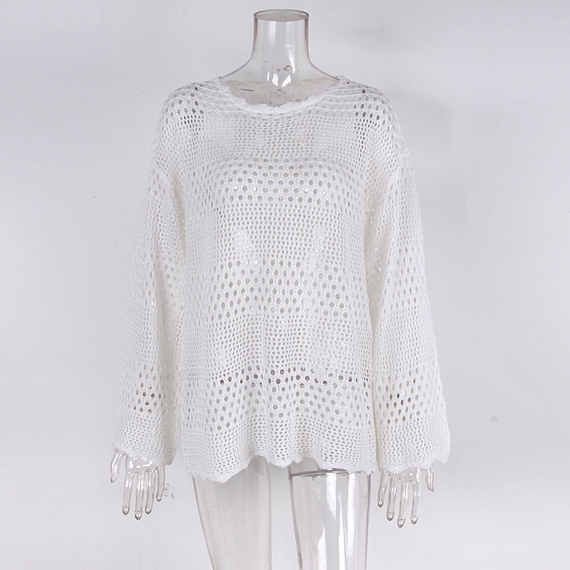 287g Weight Sunscreen Shirt Outerwear Type Long Sleeve Sleeve Length Pullovers Placket Type Cotton Blend, Polyester, knit Fabric Type Regular Top Length Round Neck Neckline Trumpet, Solid Color Pattern Spring&Summer Season Women's Gender Beach, Roman Style Style Women's Trumpet Solid Color Beach Roman Style Cover Ups 21