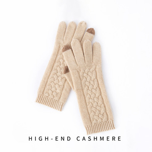 Touch Screen Gloves Cashmere 2025 Autumn and Winter New Men's and Women's Twisted Flower Warm Cycling Windproof Knitted Five-Finger Extension