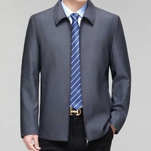 品牌秋冬羊毛夹克衫男中老年爸爸装外套商务行政翻领抗皱高级茄克