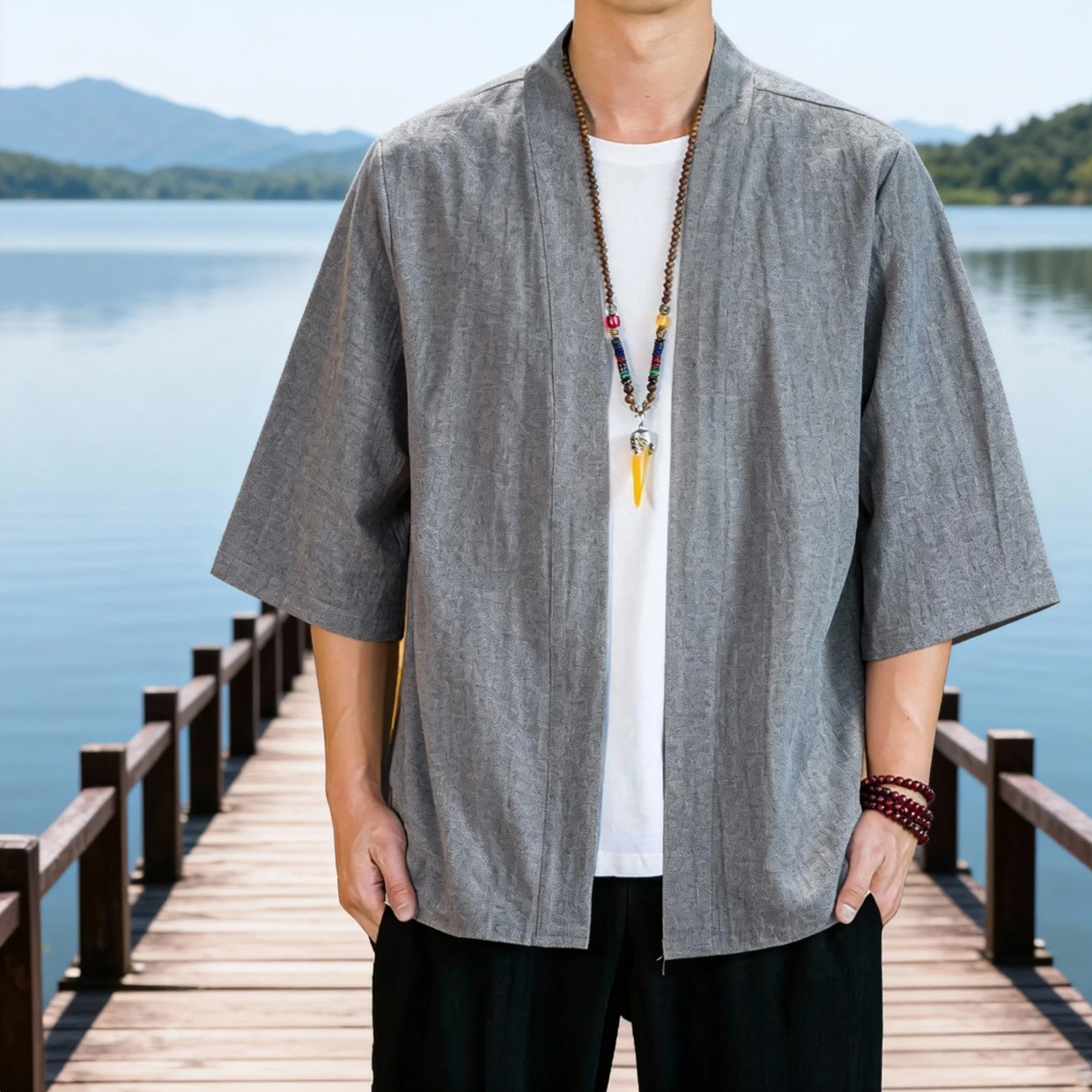 Traditional Chinese style autumn modernized Hanfu, men's and women's youthful fashion solid color linen coat, loose cotton and linen cardigan for men.