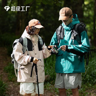 Outdoor Men's Waterproof Windproof Spring and Autumn Stitching Contrast Color Women's Jacket Couple's Camping Mountaineering Jacket
