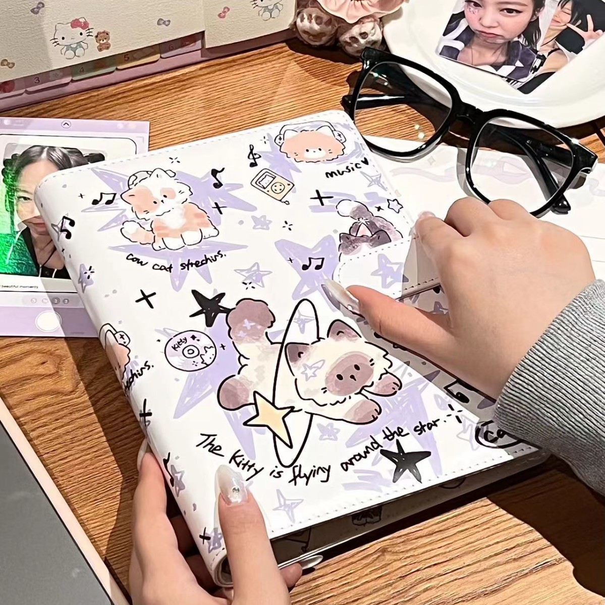 小紅書星星小貓PU皮質A5卡冊防水追星收納卡冊活頁磁吸相冊收集冊