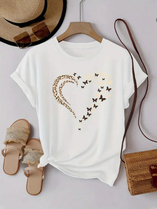 J 72405 Crew Neck Heart Print T-Shirt Heart Pattern T-Shirt J 72405 Crew Neck Heart Print T-Shirt Heart Pattern T-Shirt