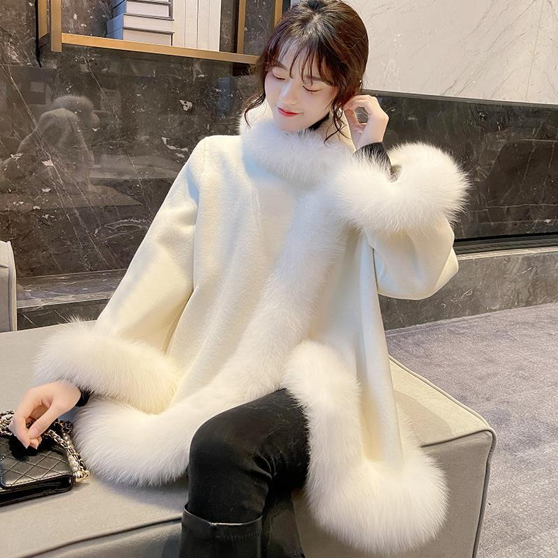 Women Winter Korean Warm Fox Fur Coat Shawl Wool Wool Cloak Women Winter Korean Warm Fox Fur Coat Shawl Wool Wool Cloak