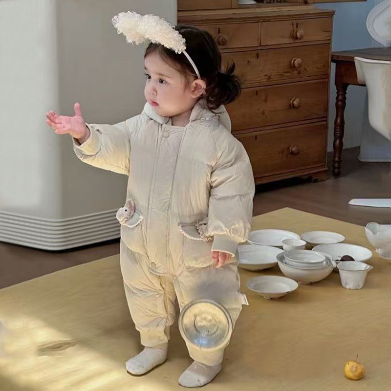 Baby plumón invierno bata de 90 blanco para engrosar la ropa de bebé para hombres y mujeres abrazaderos ropa cálida