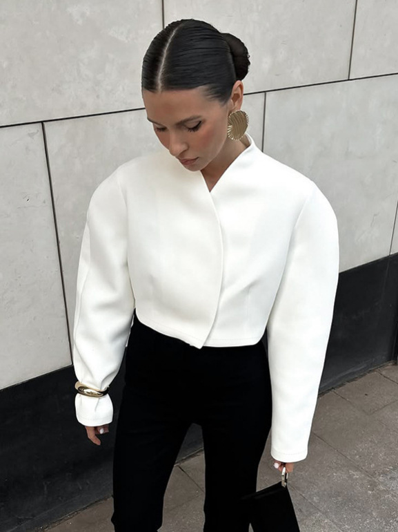 小香风外套女短款2025秋季白色宽松百搭v领长袖简约气质优雅开衫|undefined