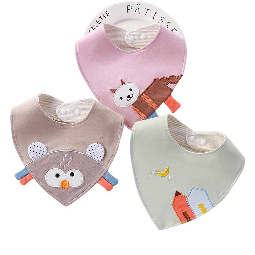 Newborn Cotton Soft Bib Hidden Buckle Cartoon Pattern Baby Bib Baby Triangle Towel Maternal and Infant Products